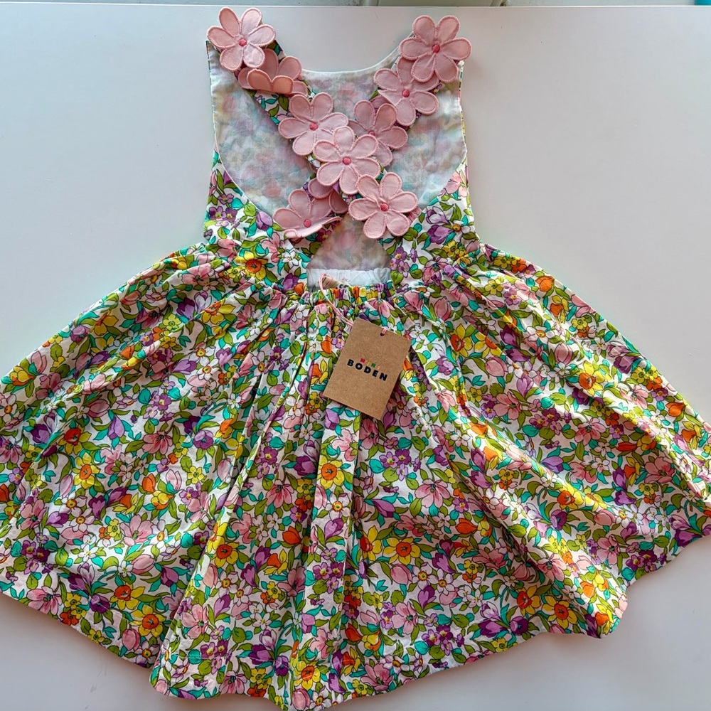Mini Boden Fun Cross-back Strap Dress - Soft Ivory Florabunda 3-4Y NWT